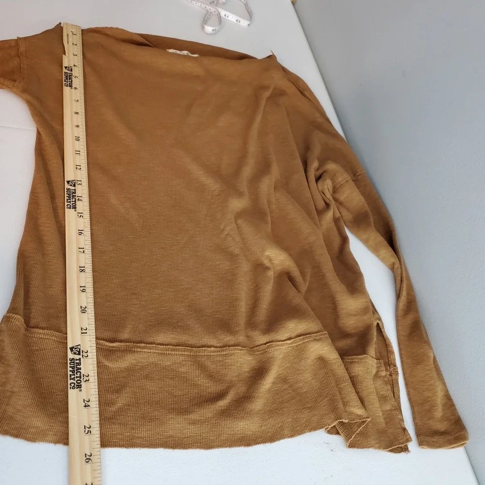 We The Free Free People Brown Ribbed Boat Neck Long Sleeve Shirt S Boho Earthy